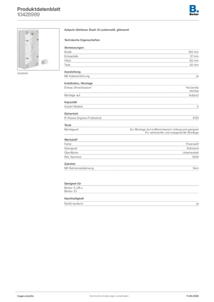 Bild Berker Produktdatenblatt 10428989 | Hager Deutschland