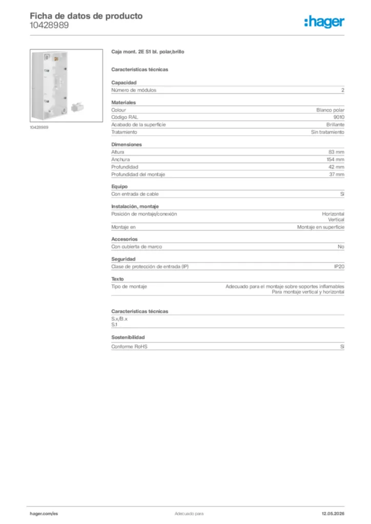 Imagen Hager Ficha de datos de producto 10428989 | Hager España