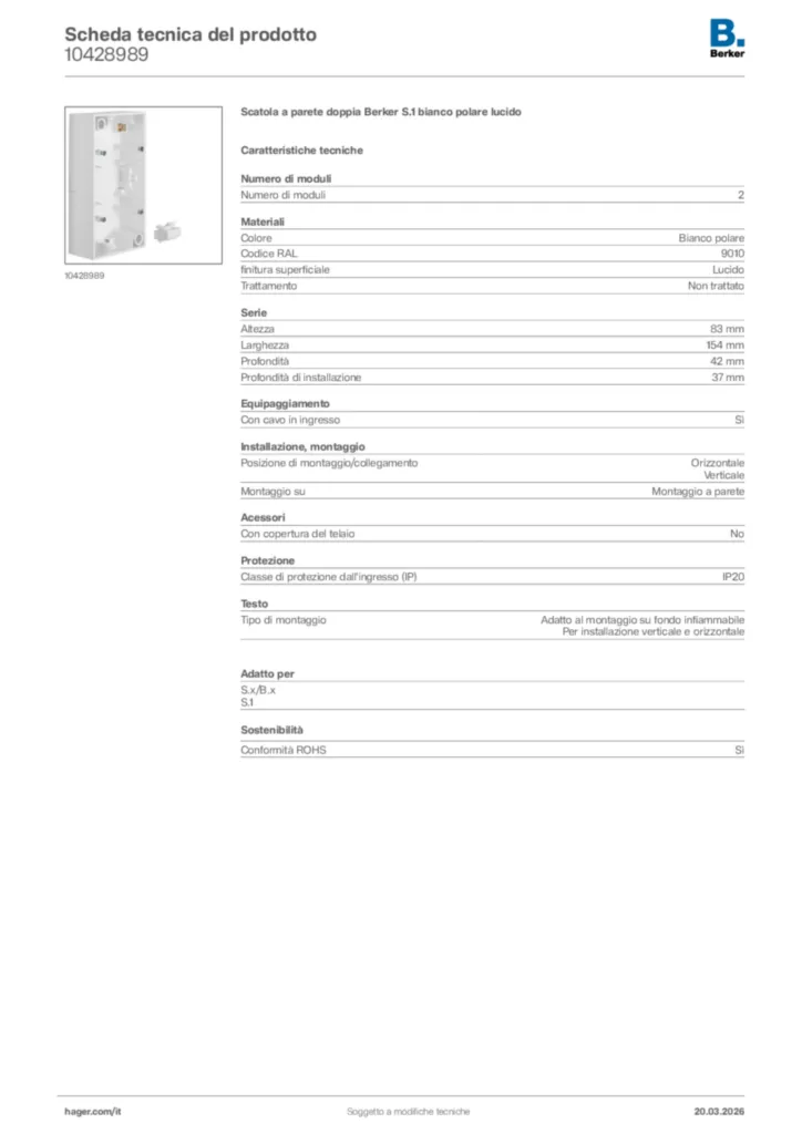 Immagine Berker Scheda tecnica del prodotto 10428989 | Hager Italia