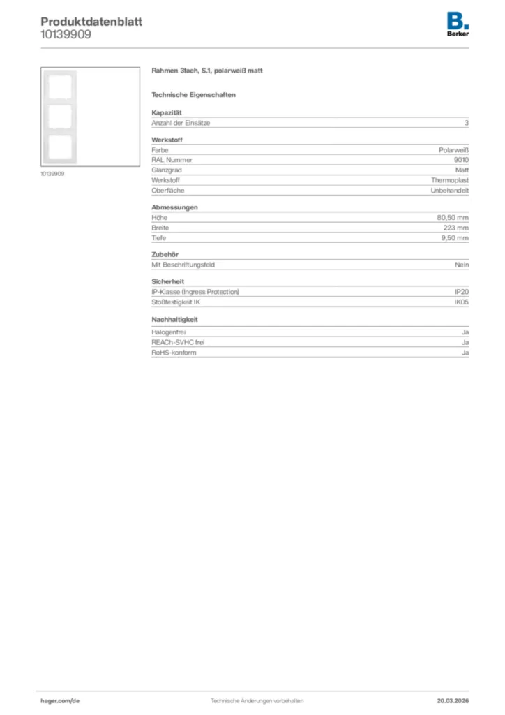 Bild Berker Produktdatenblatt 10139909 | Hager Deutschland