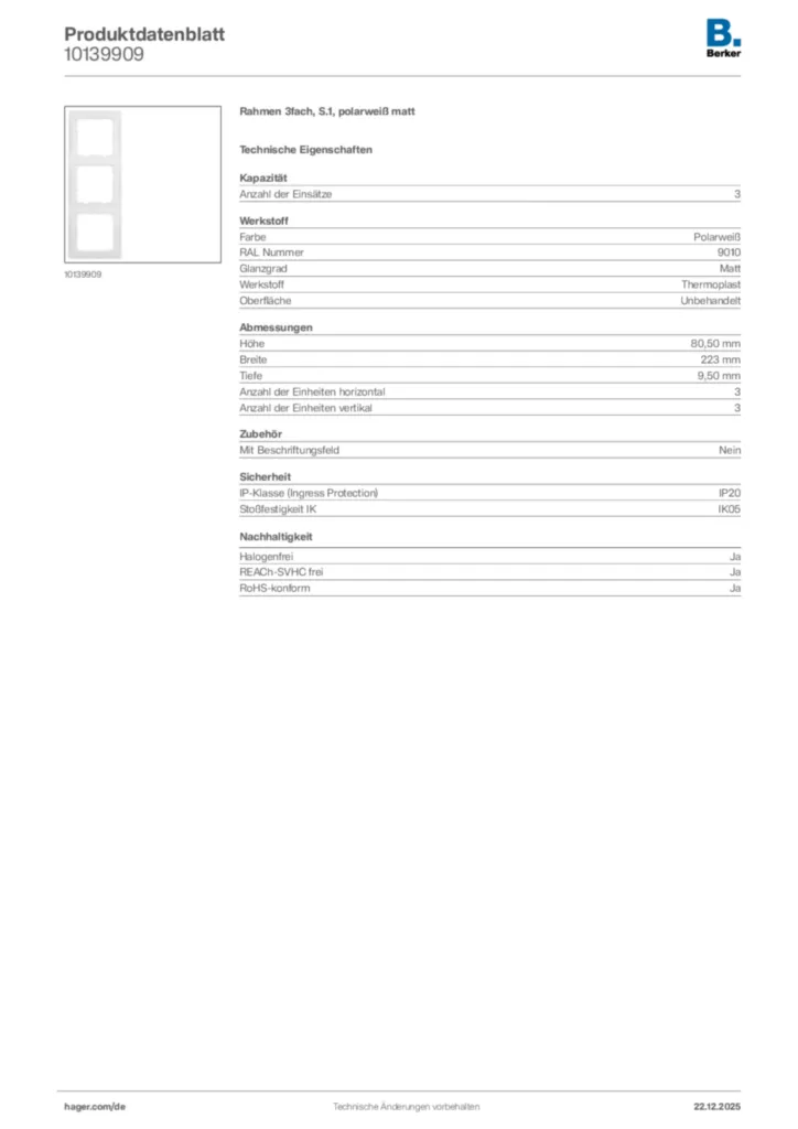 Bild Berker Produktdatenblatt 10139909 | Hager Deutschland