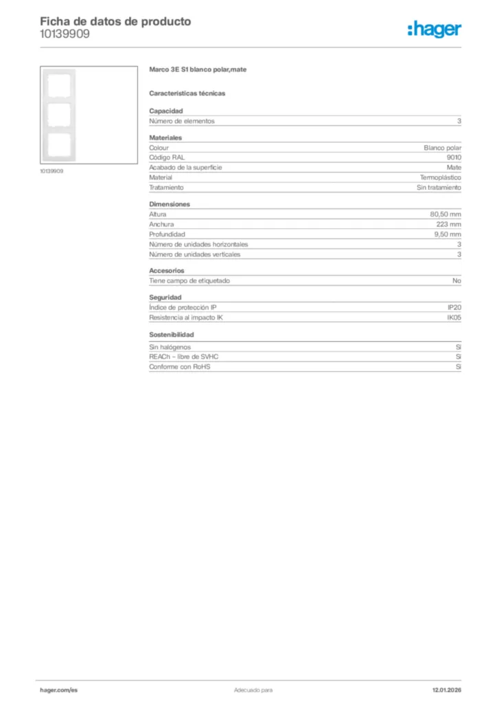 Imagen Hager Ficha de datos de producto 10139909 | Hager España