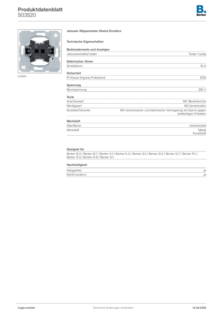 Berker Produktdatenblatt 503520