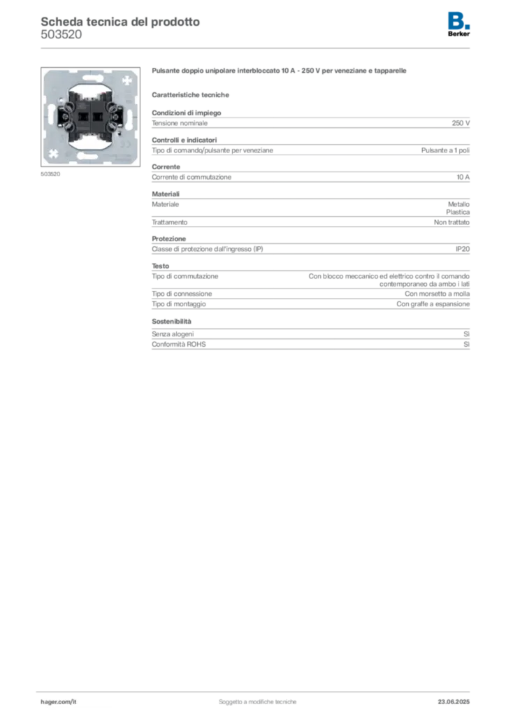 Immagine Berker Scheda tecnica del prodotto 503520 | Hager Italia