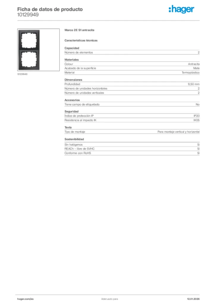 Imagen Hager Ficha de datos de producto 10129949 | Hager España