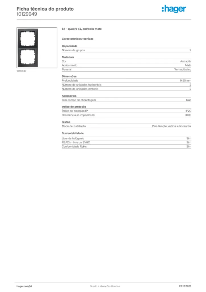 Imagem Hager Ficha técnica do produto 10129949 | Hager Portugal