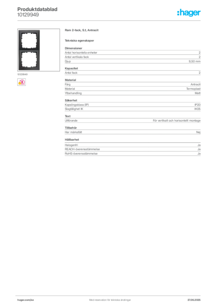 Bild Hager Produktdatablad 10129949 | Hager Sverige
