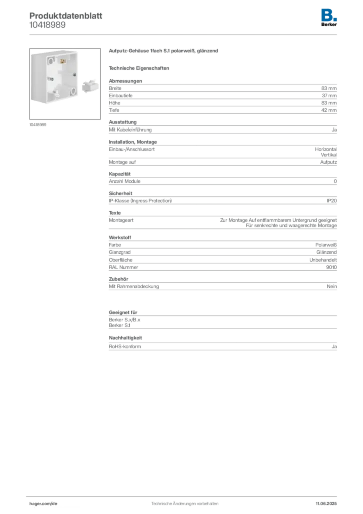 Berker Produktdatenblatt 10418989