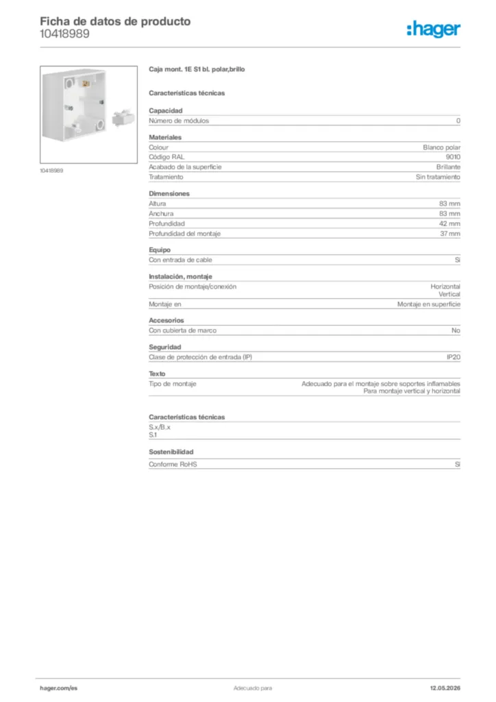 Imagen Hager Ficha de datos de producto 10418989 | Hager España