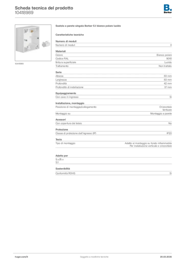 Immagine Berker Scheda tecnica del prodotto 10418989 | Hager Italia