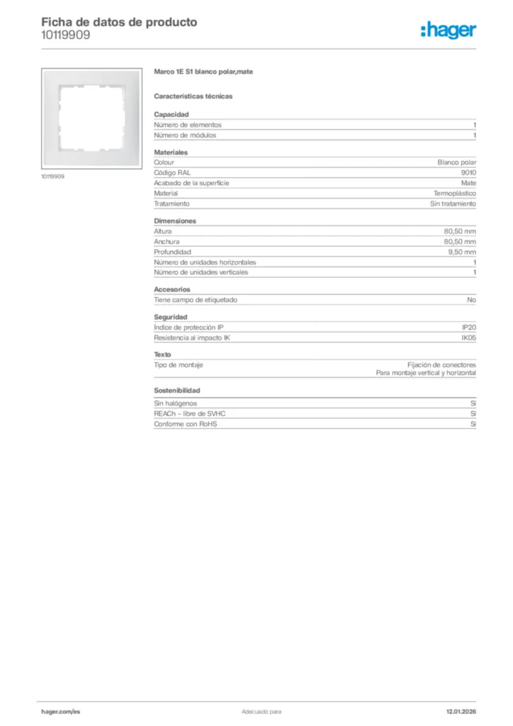 Imagen Hager Ficha de datos de producto 10119909 | Hager España