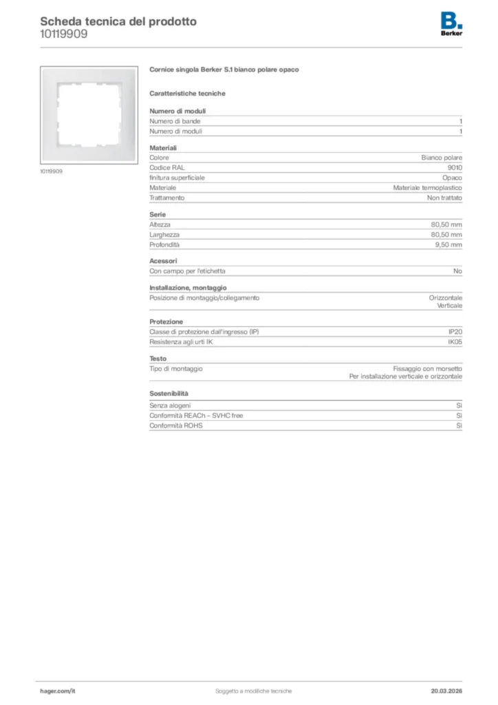 Immagine Berker Scheda tecnica del prodotto 10119909 | Hager Italia