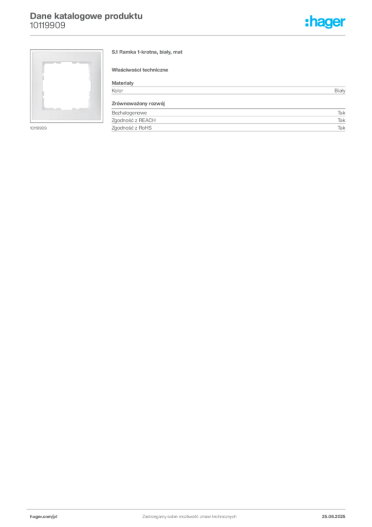 Zdjęcie Hager Dane katalogowe produktu 10119909 | Hager Polska