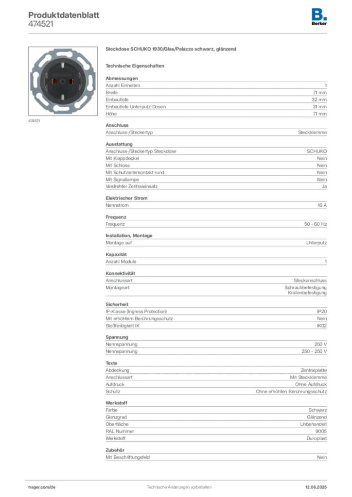 Berker Produktdatenblatt 474521