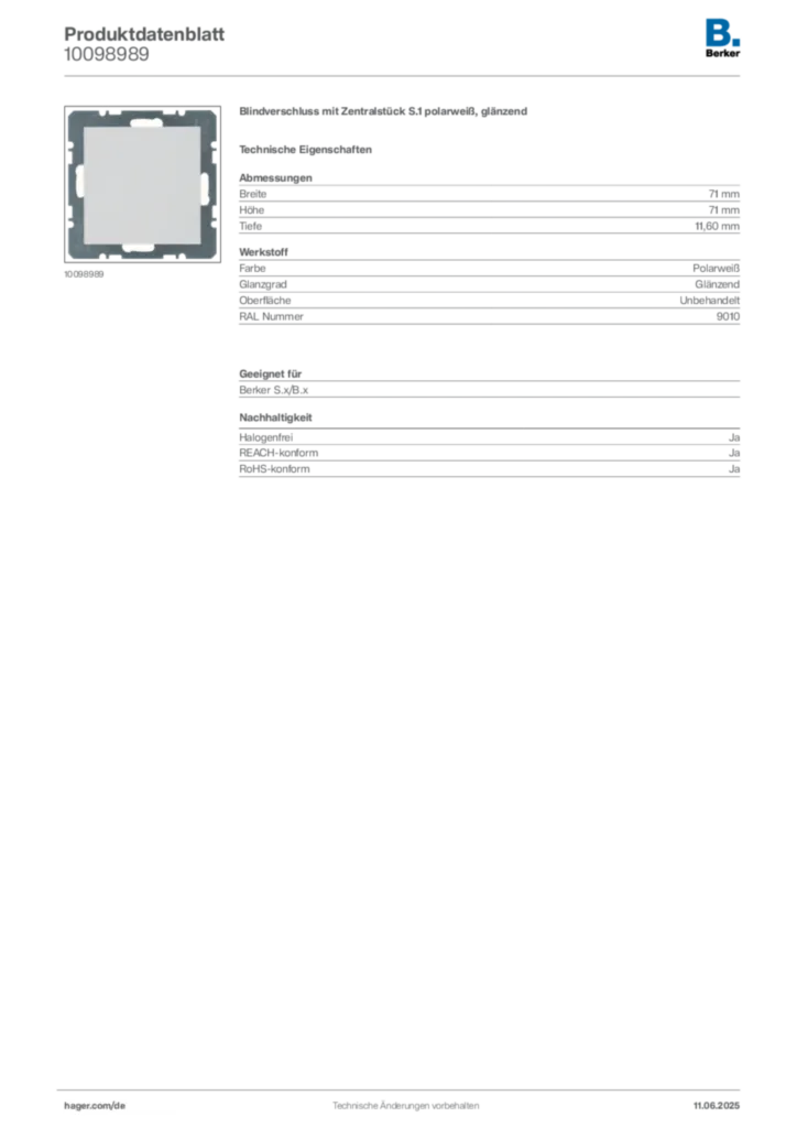 Berker Produktdatenblatt 10098989