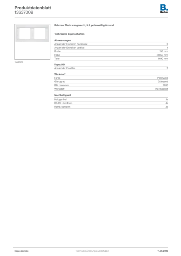 Berker Produktdatenblatt 13637009
