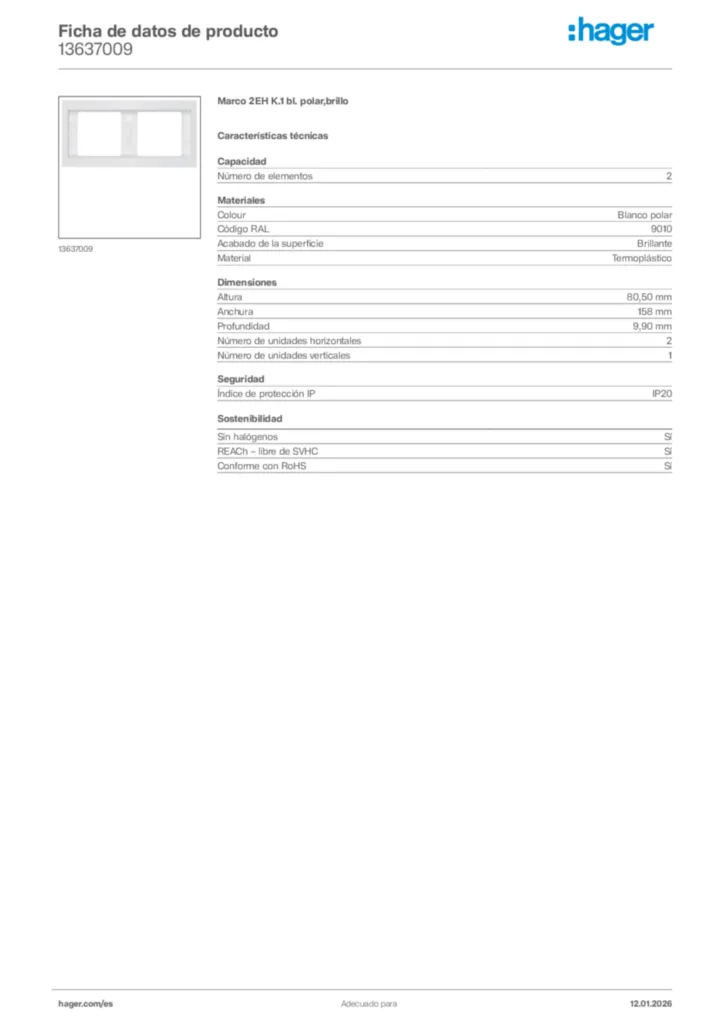 Imagen Hager Ficha de datos de producto 13637009 | Hager España