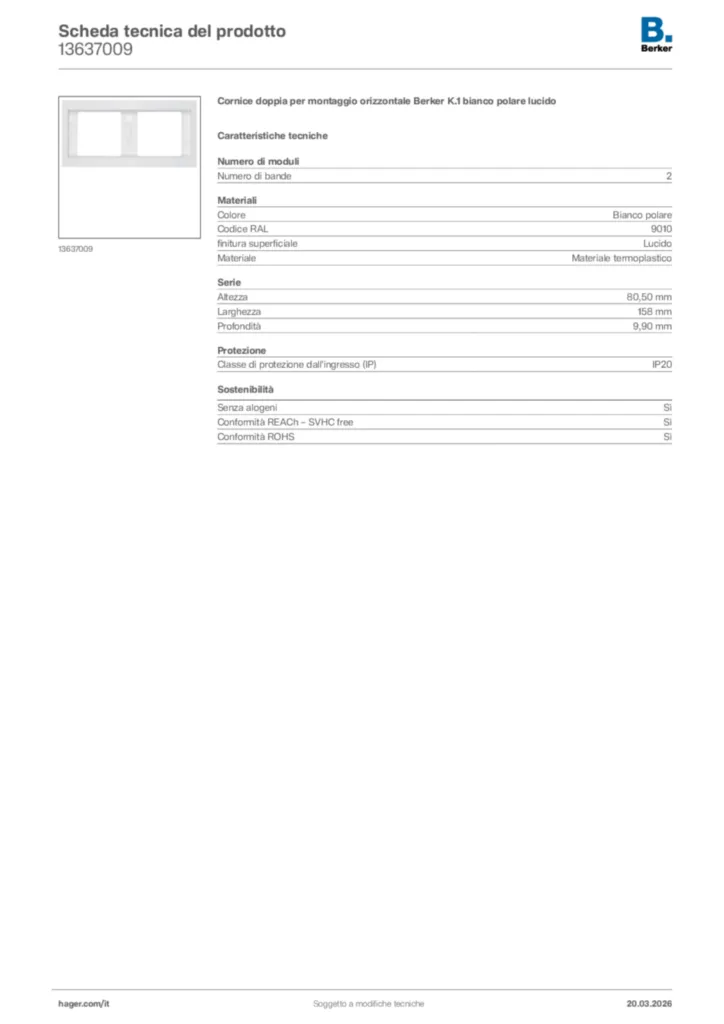 Immagine Berker Scheda tecnica del prodotto 13637009 | Hager Italia