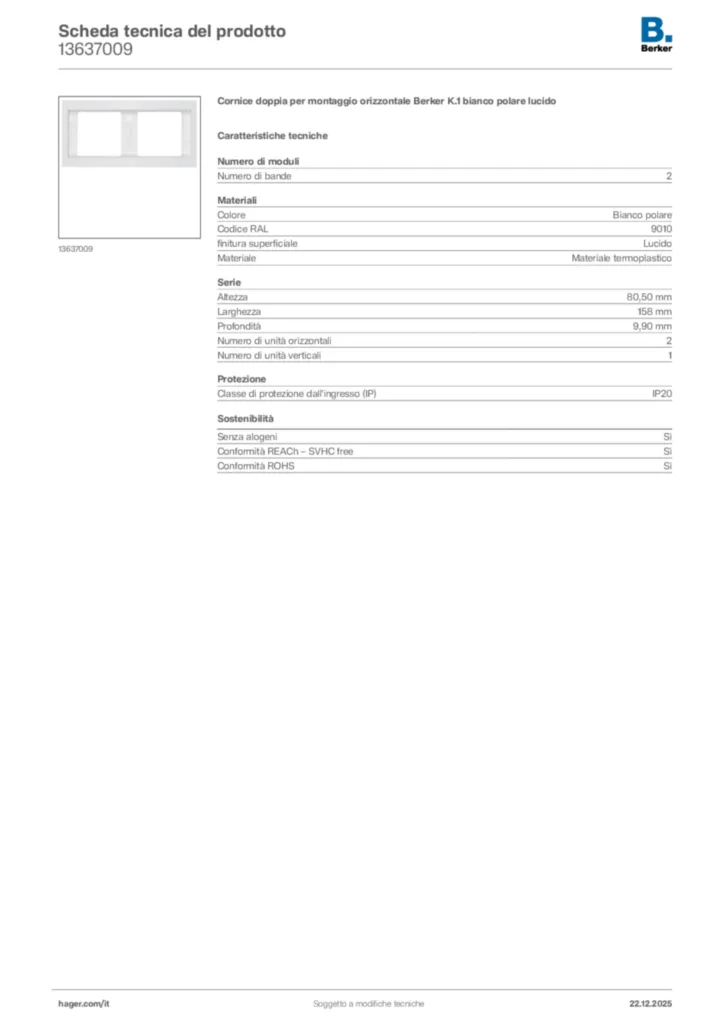 Immagine Berker Scheda tecnica del prodotto 13637009 | Hager Italia