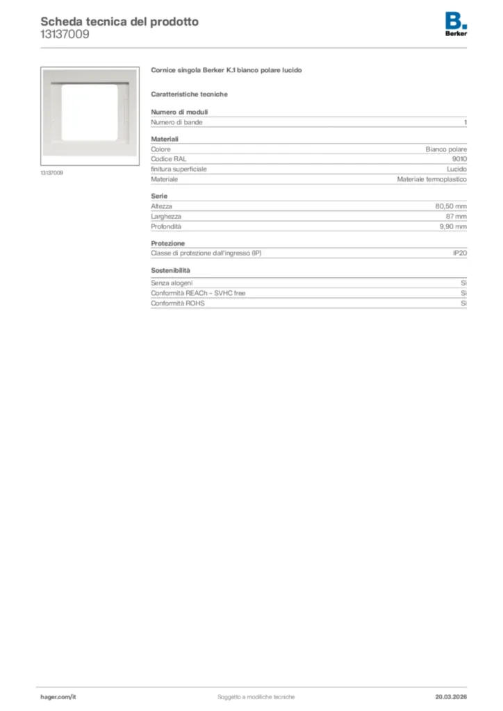 Immagine Berker Scheda tecnica del prodotto 13137009 | Hager Italia