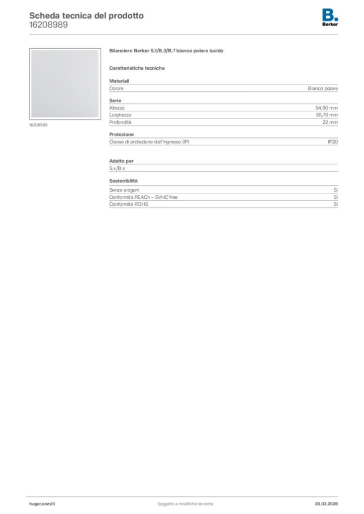 Immagine Berker Scheda tecnica del prodotto 16208989 | Hager Italia