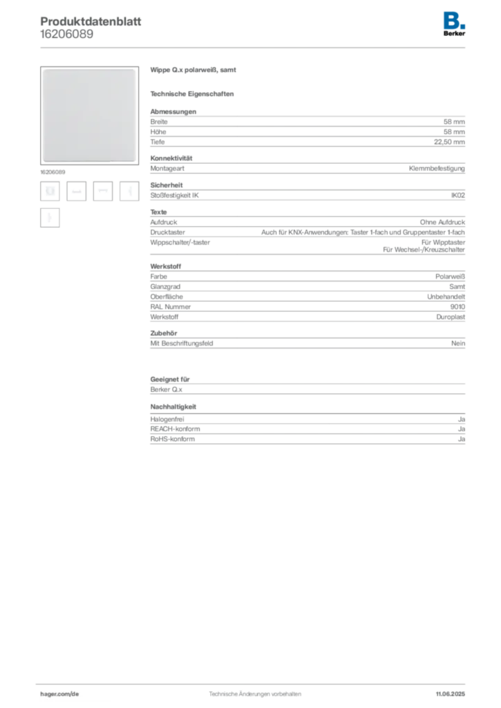 Berker Produktdatenblatt 16206089