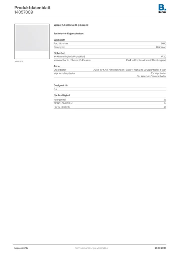 Bild Berker Produktdatenblatt 14057009 | Hager Deutschland