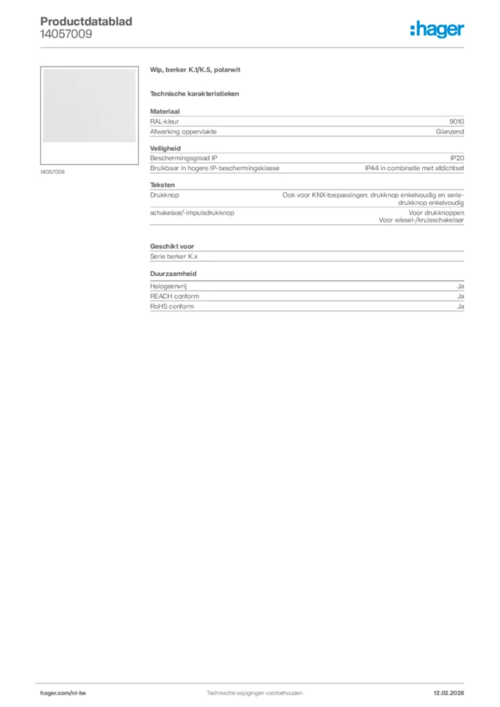 Afbeelding Hager Productdatablad 14057009 | Hager Belgium