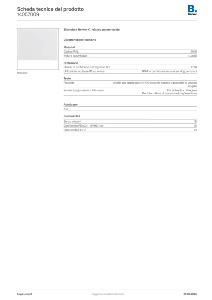 Immagine Berker Scheda tecnica del prodotto 14057009 | Hager Italia