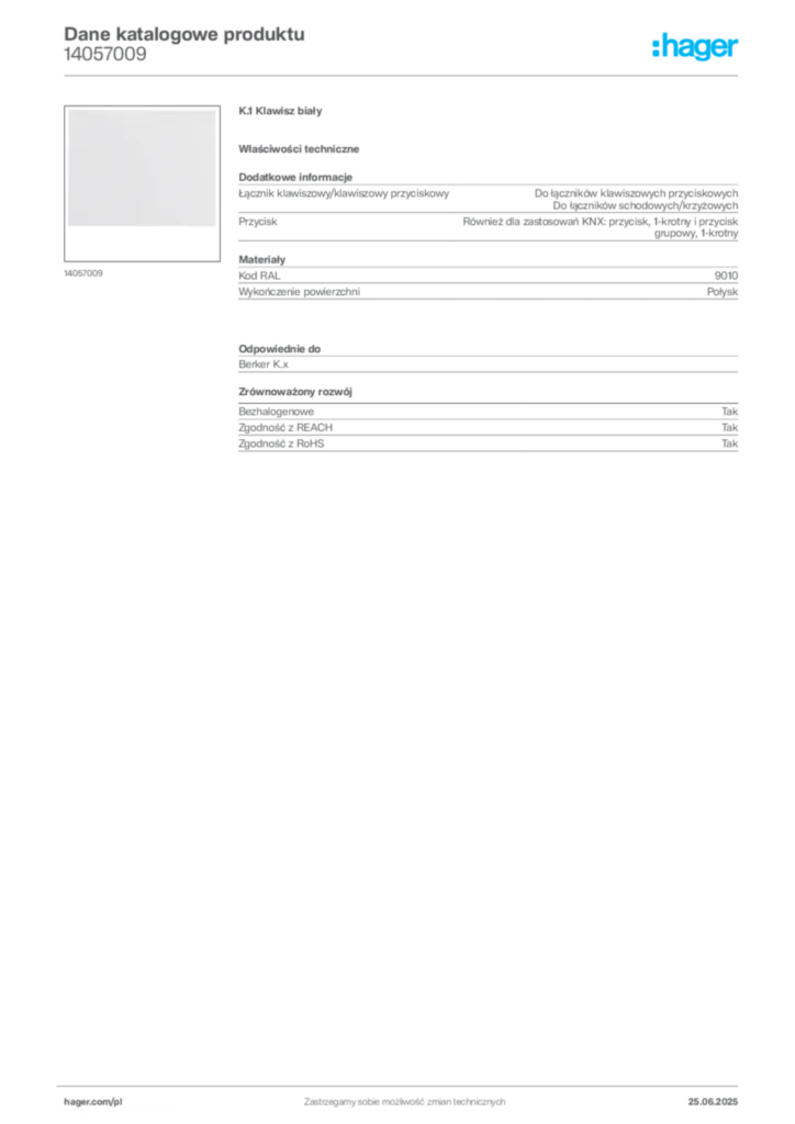 Zdjęcie Hager Dane katalogowe produktu 14057009 | Hager Polska