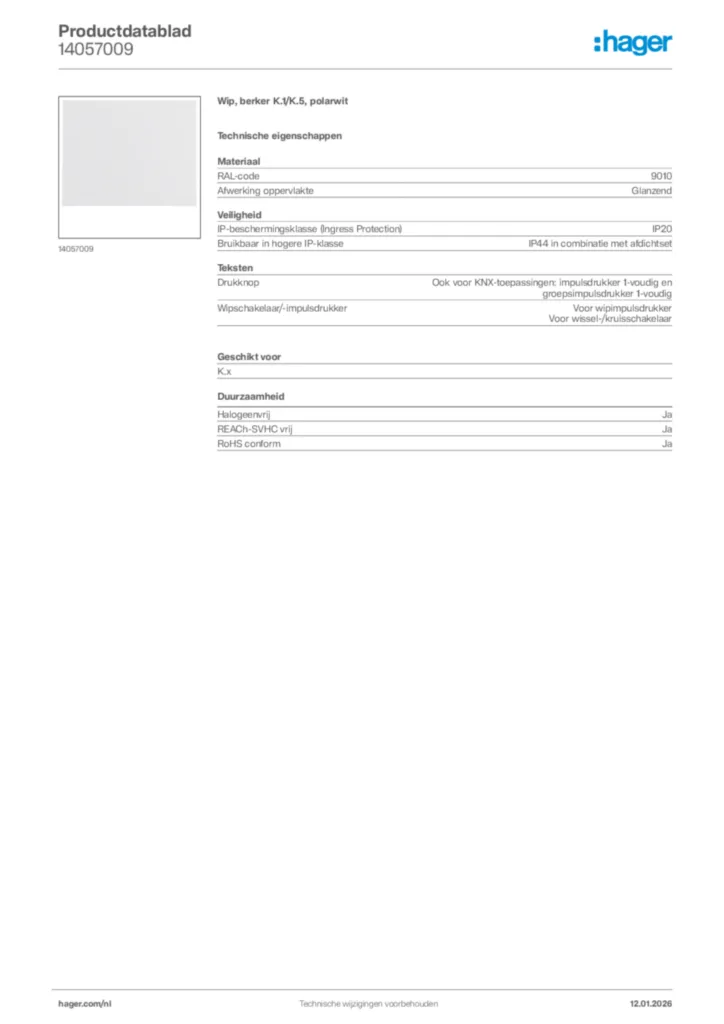 Afbeelding Hager Productdatablad 14057009 | Hager Nederland