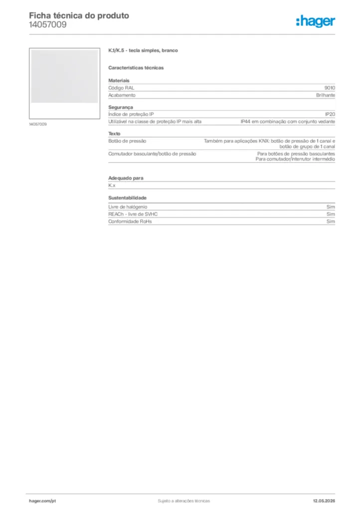 Imagem Hager Ficha técnica do produto 14057009 | Hager Portugal