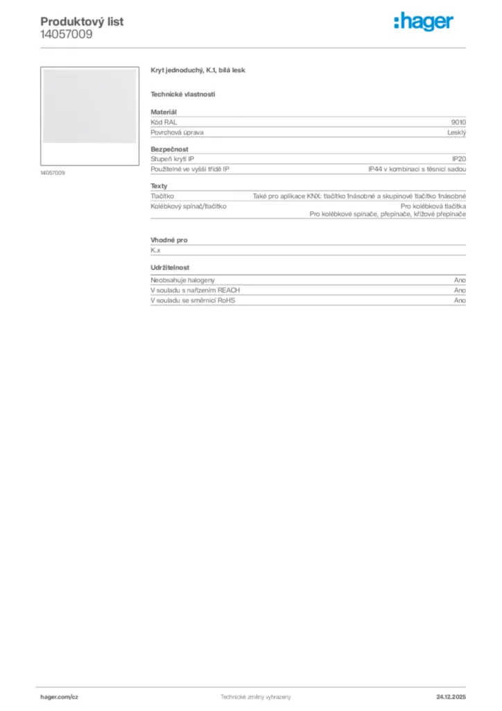 Obrázek Hager Product data sheet 14057009 | Hager