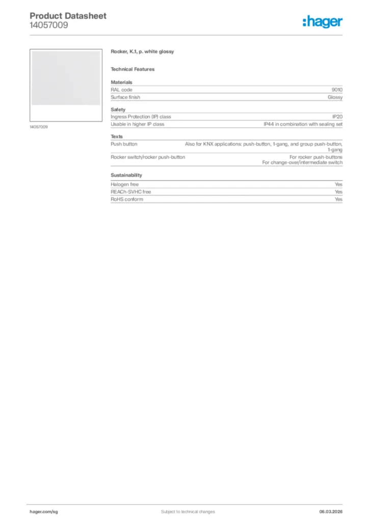 Image Hager Product data sheet 14057009  | Hager