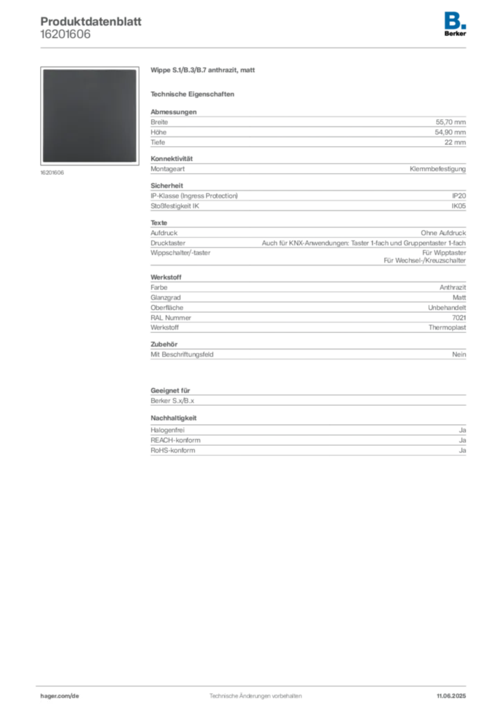 Berker Produktdatenblatt 16201606
