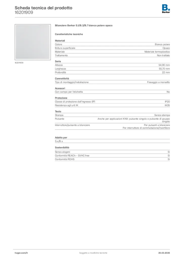 Immagine Berker Scheda tecnica del prodotto 16201909 | Hager Italia