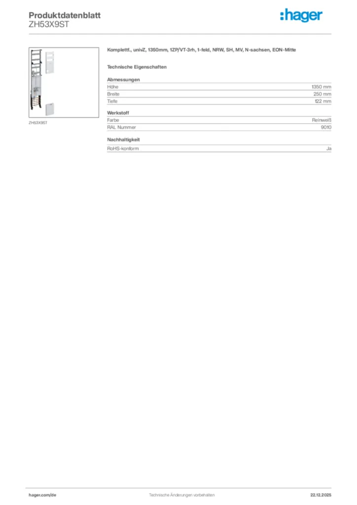 Bild Hager Produktdatenblatt ZH53X9ST | Hager Deutschland