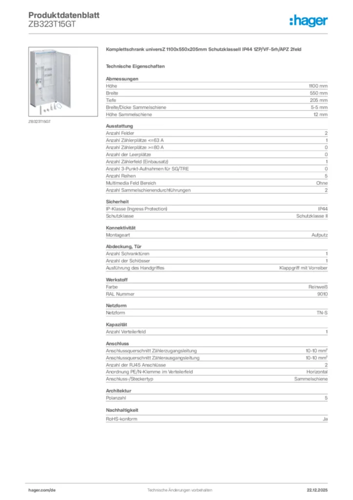 Bild Hager Produktdatenblatt ZB323T15GT | Hager Deutschland