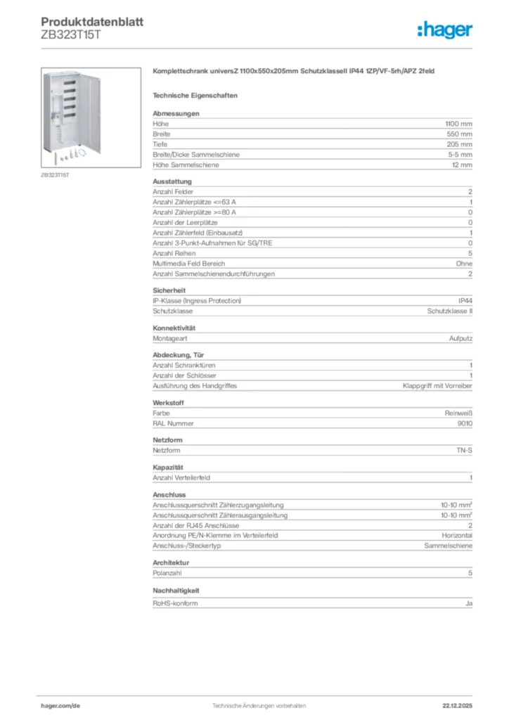 Bild Hager Produktdatenblatt ZB323T15T | Hager Deutschland