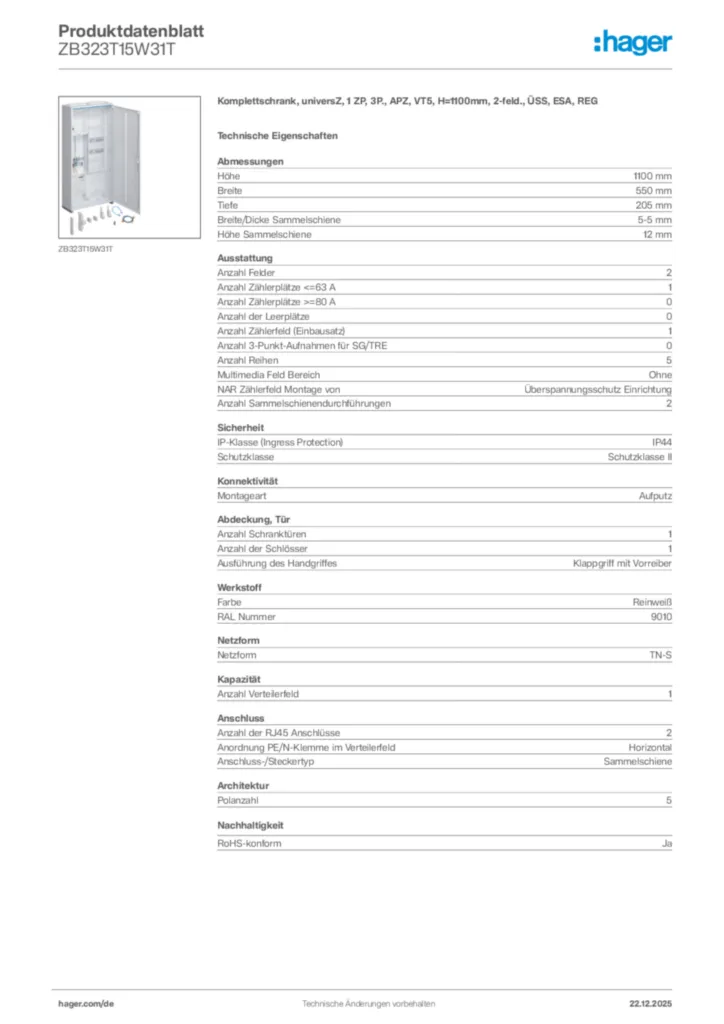 Bild Hager Produktdatenblatt ZB323T15W31T | Hager Deutschland