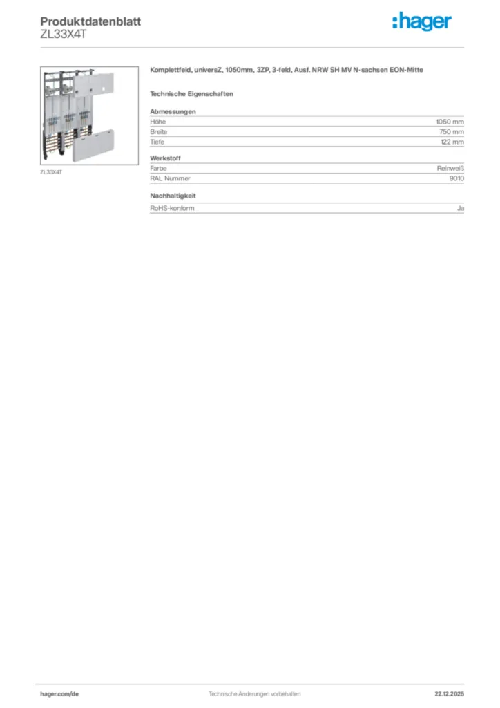 Bild Hager Produktdatenblatt ZL33X4T | Hager Deutschland