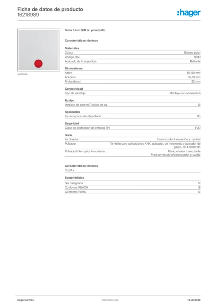 Imagen Hager Ficha de datos de producto 16218989 | Hager España