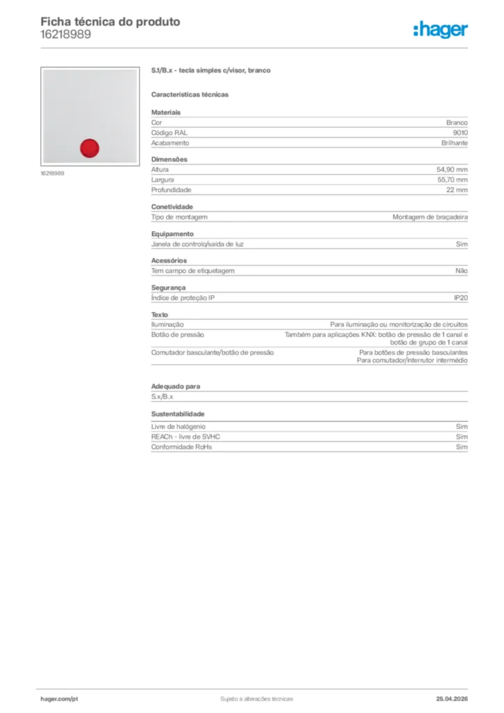 Imagem Hager Ficha técnica do produto 16218989 | Hager Portugal