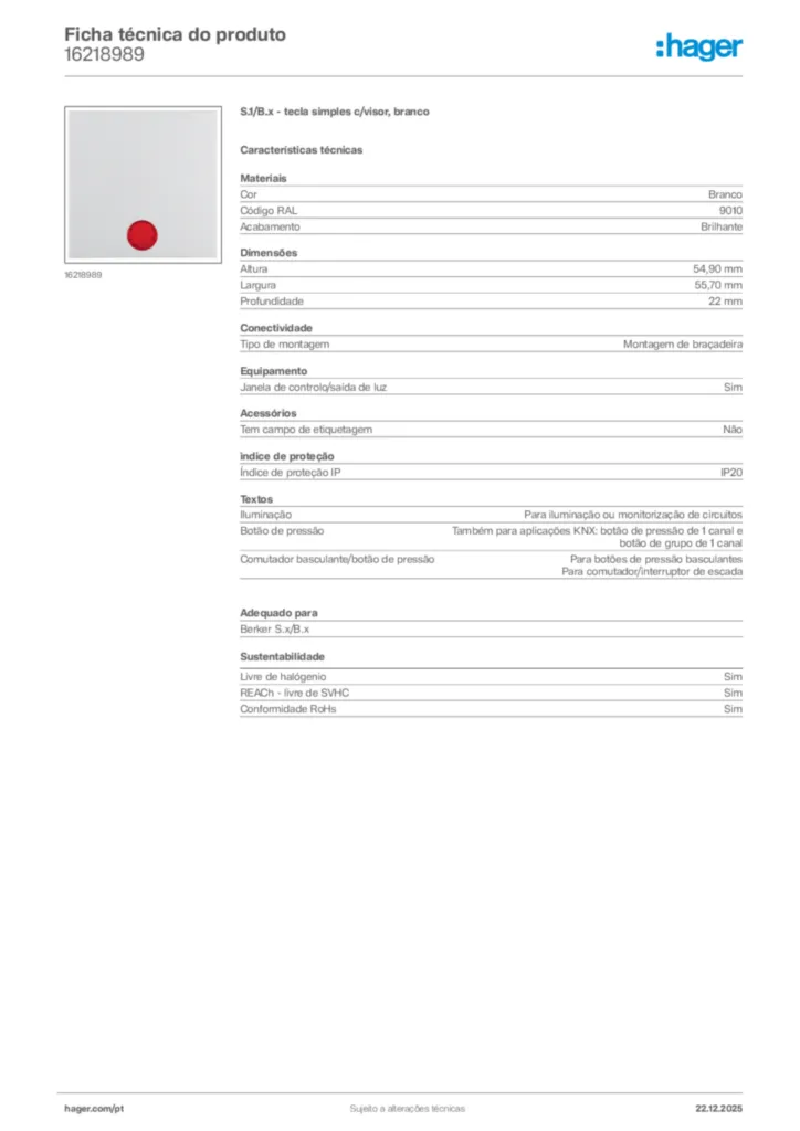 Imagem Hager Ficha técnica do produto 16218989 | Hager Portugal