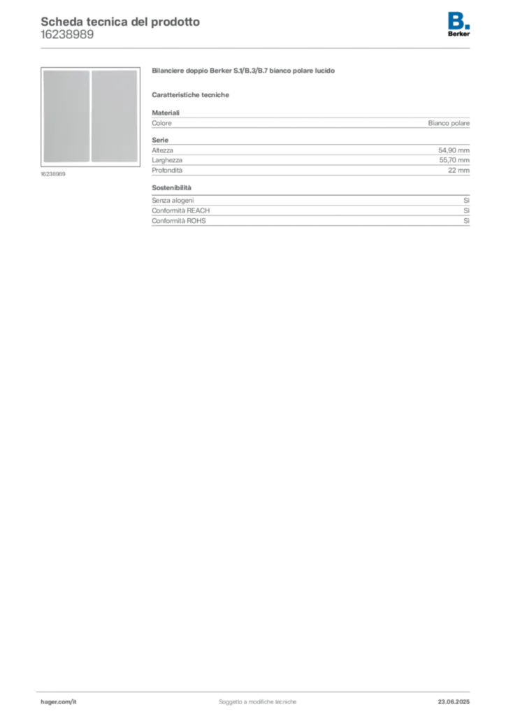 Immagine Berker Scheda tecnica del prodotto 16238989 | Hager Italia