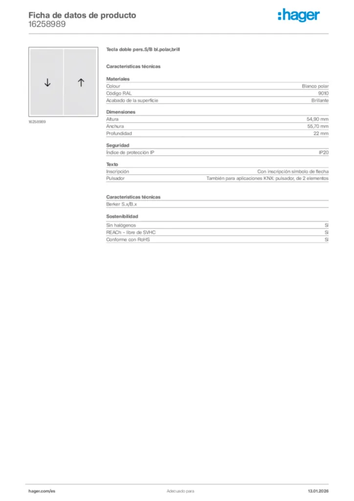Imagen Hager Ficha de datos de producto 16258989 | Hager España