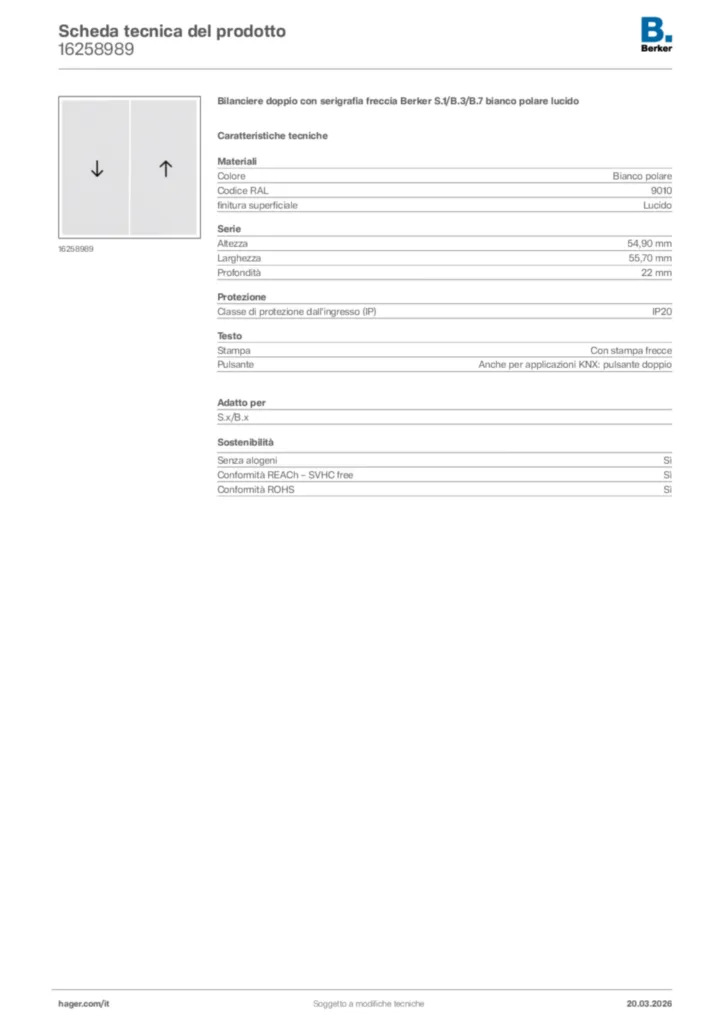 Immagine Berker Scheda tecnica del prodotto 16258989 | Hager Italia