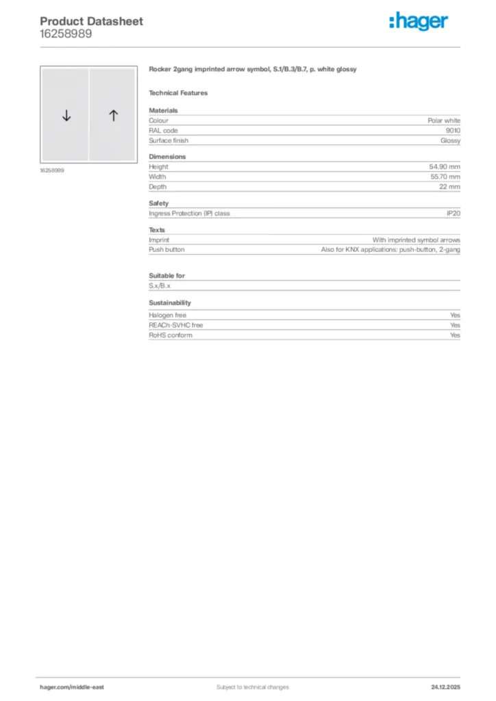 Image Hager Product data sheet 16258989  | Hager