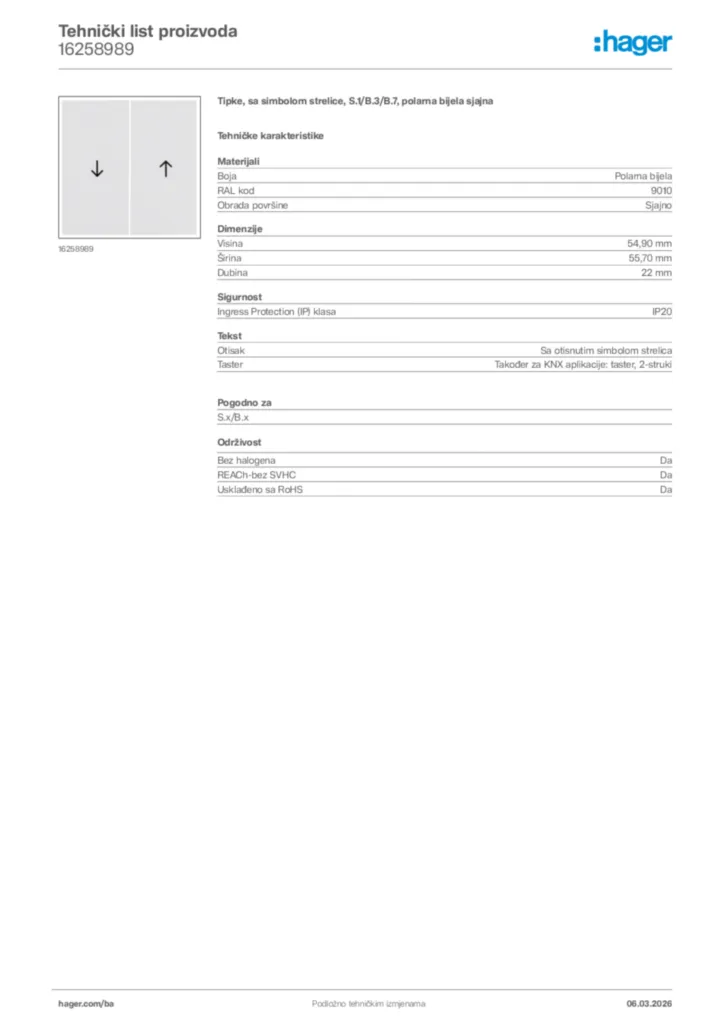 Slika Hager Tehnički list proizvoda 16258989  | Hager