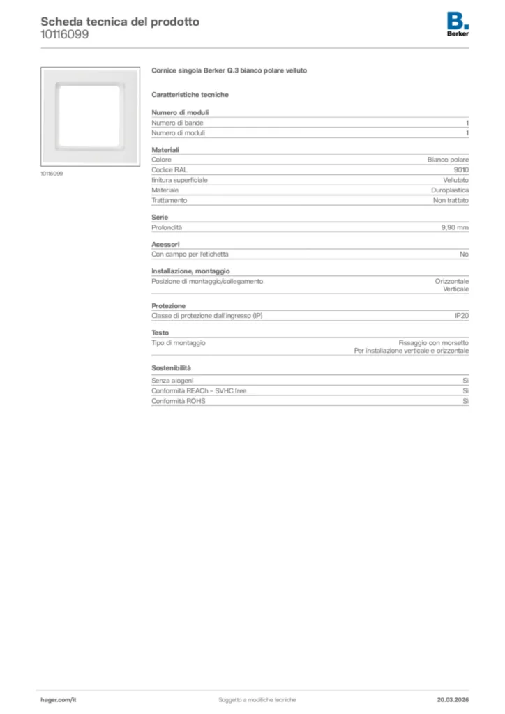 Immagine Berker Scheda tecnica del prodotto 10116099 | Hager Italia